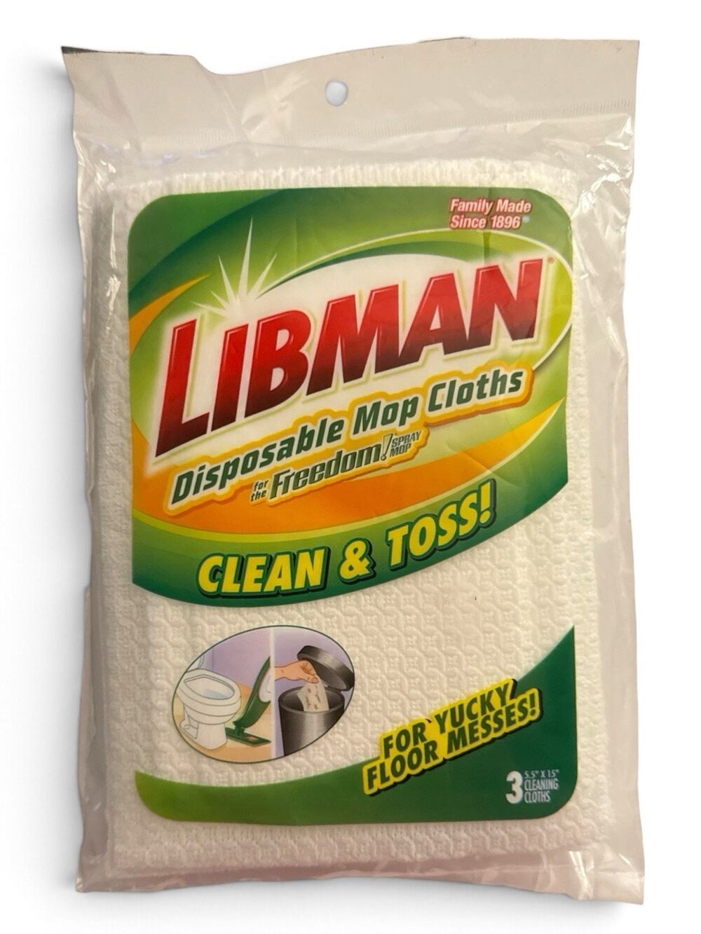Libman Disposable Mop Cloths for Freedom Spray Mop Locks in Dirt 3 Per Pack